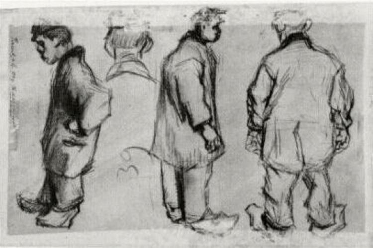 Studies of Three Peasants and a Head, 1885 - Винсент Ван Гог