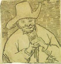 The Old Peasant Patience Escalier with Walking Stick, Half-Figure - 梵谷