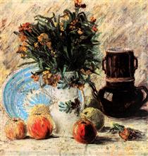Vase with Flowers, Coffeepot and Fruit - Vincent van Gogh