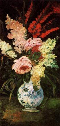 Vase with Gladioli and Lilac - Vincent van Gogh