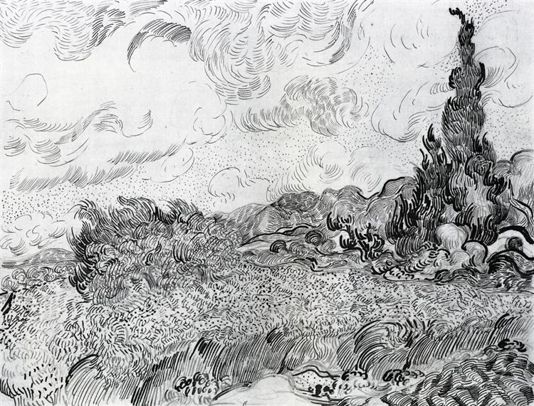 Wheat Field with Cypresses at the Haude Galline near Eygalieres, 1889 - Винсент Ван Гог