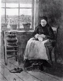 Woman at the Window, Knitting - Винсент Ван Гог