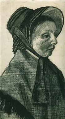 Head of a Woman with Hat Facing Right - Vincent van Gogh