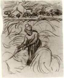 Woman Working in Wheat Field - Винсент Ван Гог