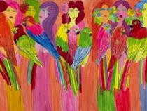 Ladies with Parrots - Walasse Ting