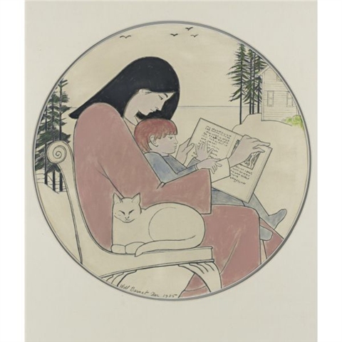Mother and child reading, 1985 - Will Barnet