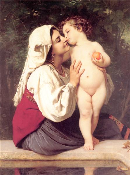 The first Kiss (Detail) - William Adolphe Bouguereau as art print or hand  painted oil.