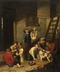 Children Playing with Puppies - William Collins