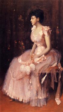 Portrait of a Lady in Pink (aka Lady in Pink Portrait of Mrs. Leslie Cotton) - William Merritt Chase