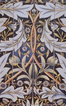 Panel of ceramic tiles designed by Morris and produced by William De Morgan - 威廉·莫里斯