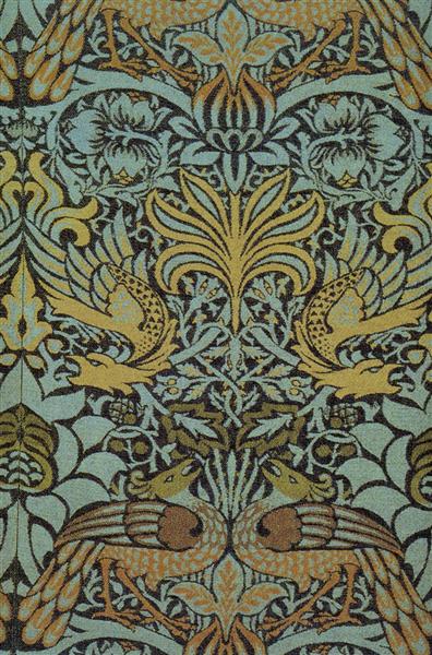 Peacock and Dragon woven wool furnishing fabric, 1878 - Уильям Моррис