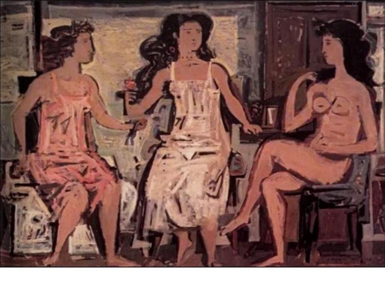 Three women sitting - Yannis Moralis
