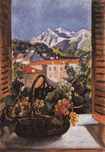 Корзина с виноградом на окне, 1931 - Зинаида Серебрякова
