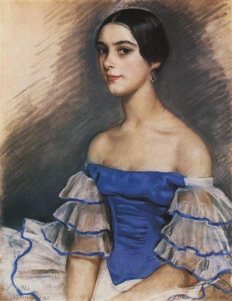 Портрет Е.Н.Гейденрейх в голубом, 1923 - Зинаида Серебрякова