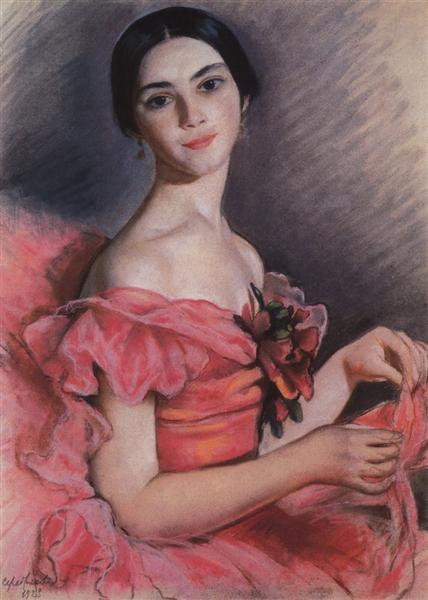 Портрет балерины Е.Н.Гейденрейх в красном, 1923 - Зинаида Серебрякова