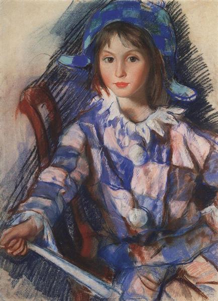 Tata portrait in the costume of Harlequin, 1921 - Zinaida Evgenievna Serebriakova