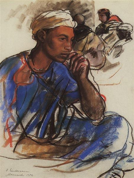 Thoughtful men in blue. Marrakesh, 1932 - Zinaida Serebriakova